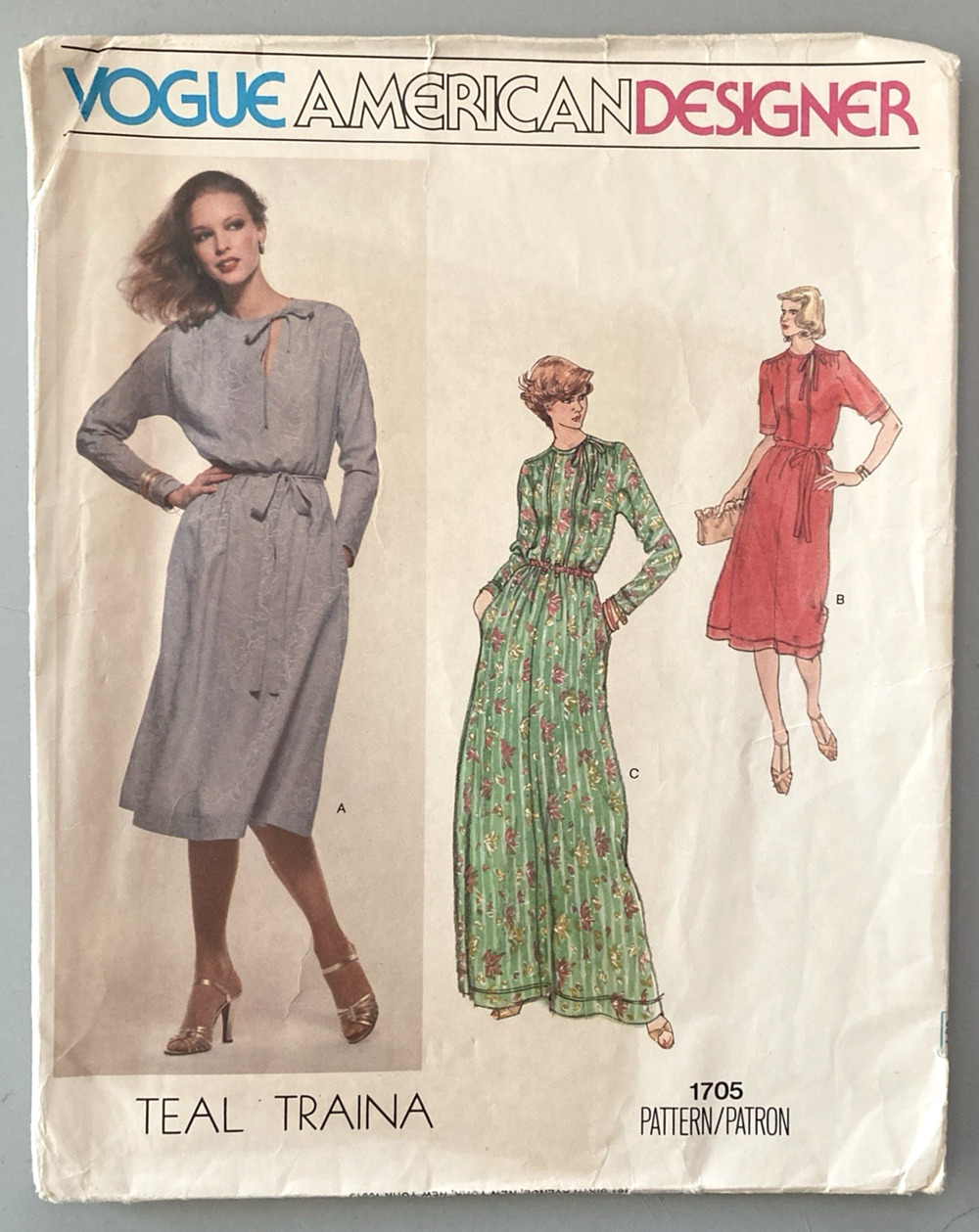 Vogue American Designer Teal Traina 1705 Pattern Evening Dress Sz 16 Uncut 70s